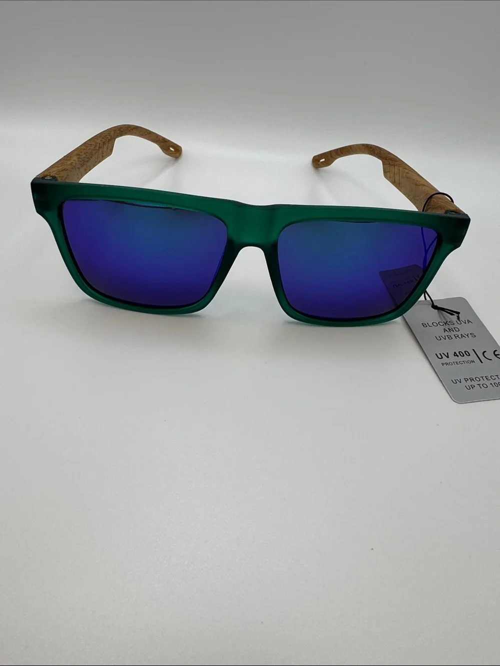 Green Frame Blue Mirror Lens Sunglasses - Unbranded